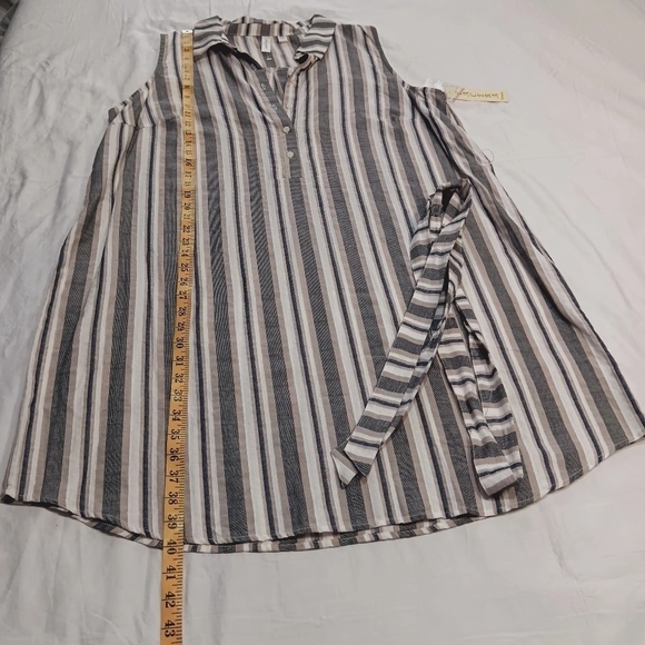 Tacera 100% Cotton Midi Dress Striped White/ Gray Size 2X Button Down - Picture 5 of 7